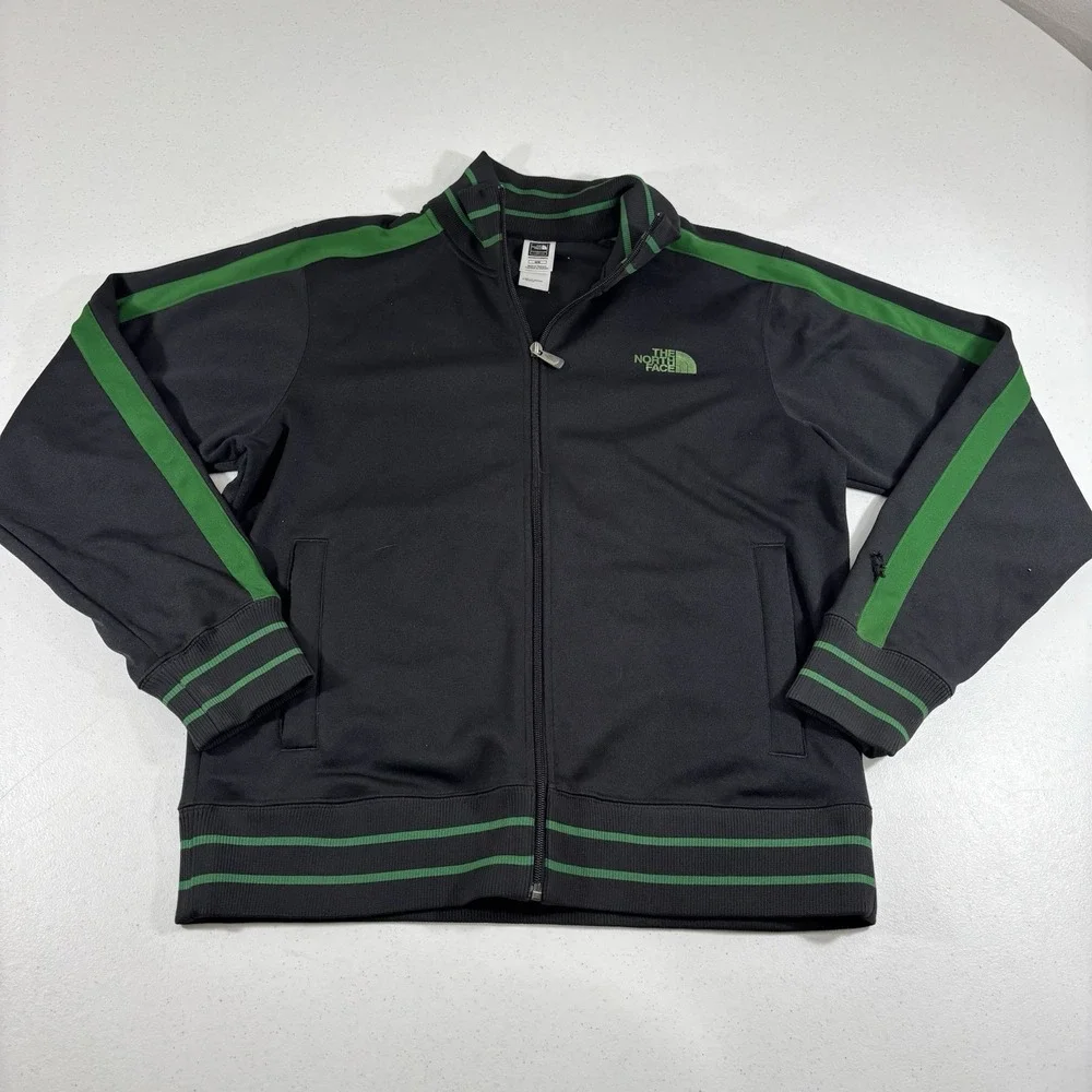 FLAW! The North Face Jacket Mens M Black A5 Series Zip Green Track Stripe Trim